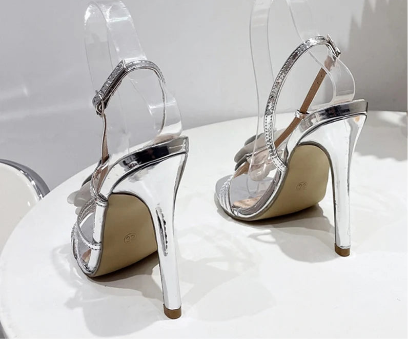 Blue Denim Buckle Strap Heels