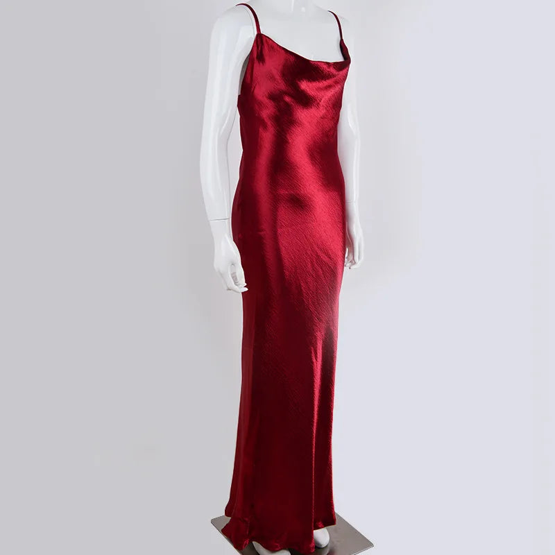 Vintage Boho Satin Spaghetti Strap Dress