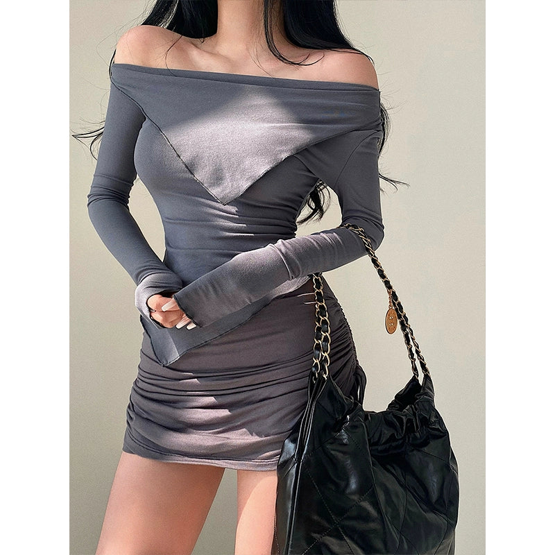 Cuffed off-Shoulder Slim Long Sleeve Top