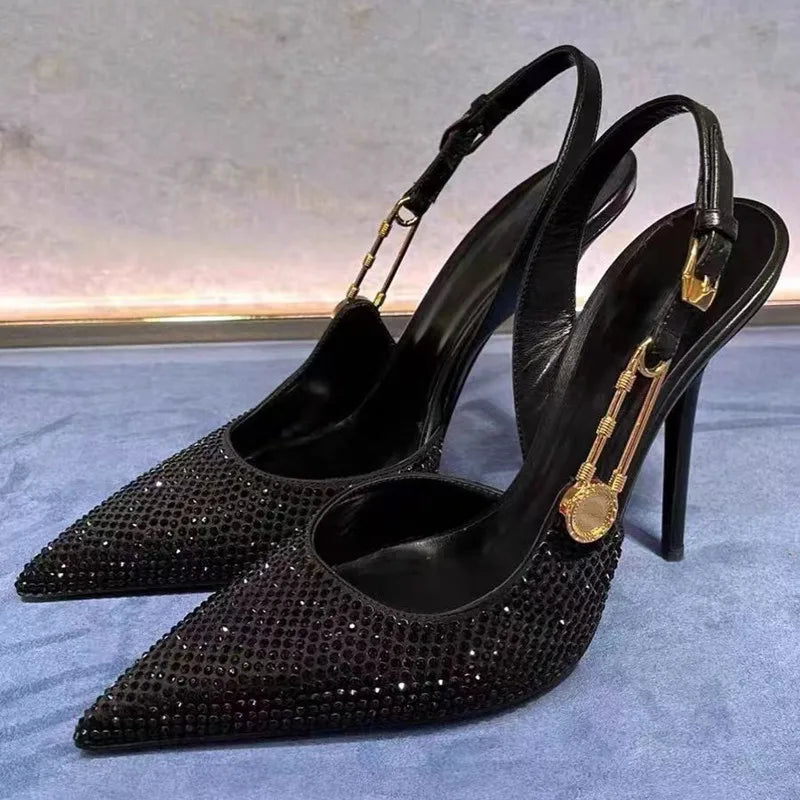 Sequined Buckle Slingback Heels