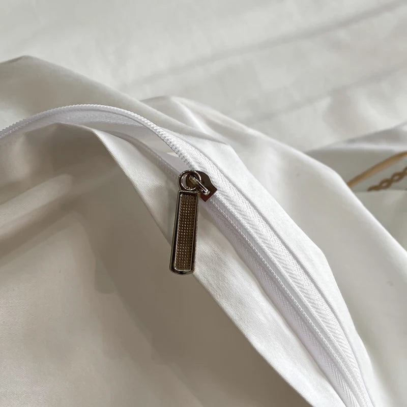 Luxury White Gold Embroidery Hotel Style Bedding
