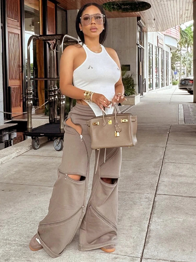 Zipper Patchwork Hipster Casual Pants