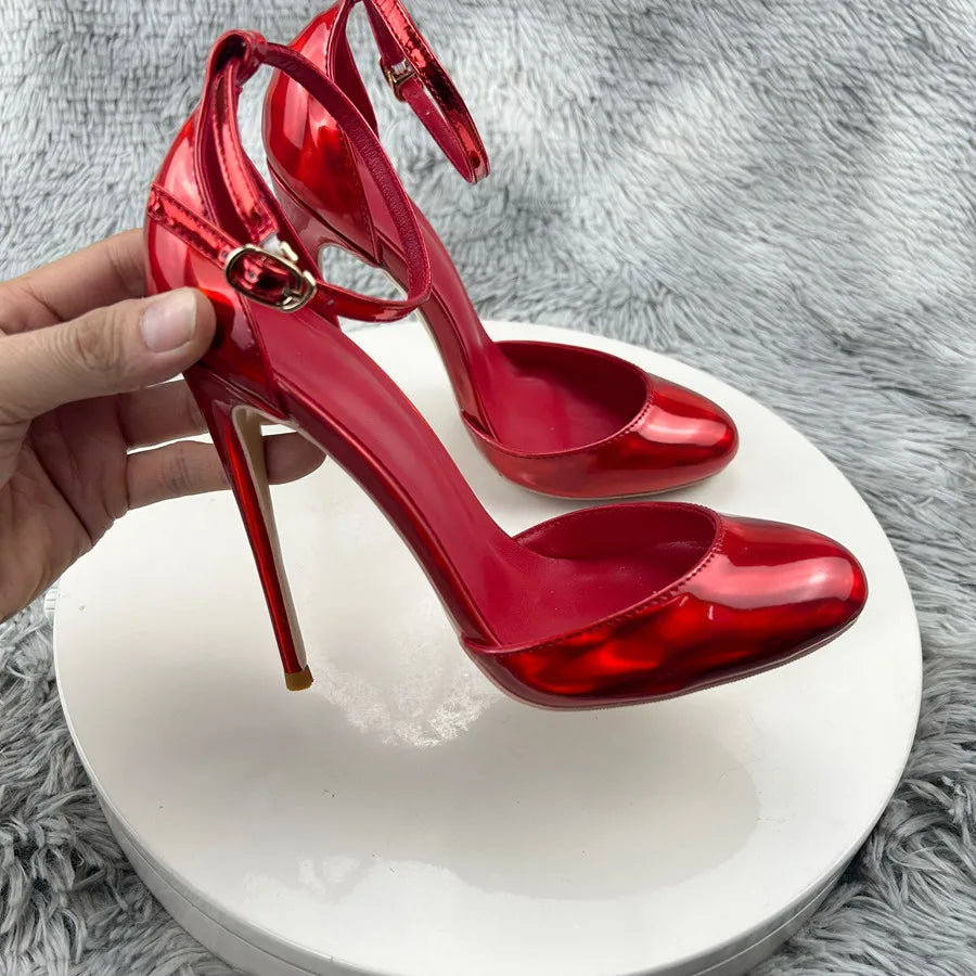 D’orsay Red Patent Leather Ankle Strap Pumps