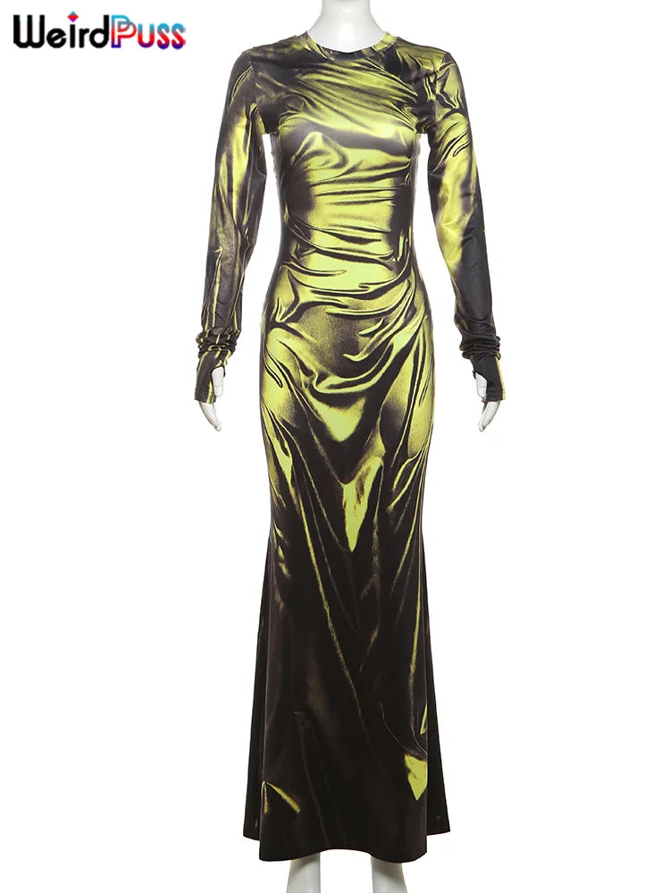 Light Print Skinny Maxi Dress