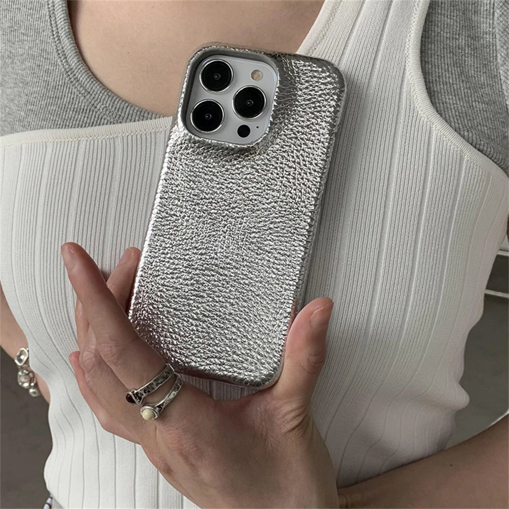 Metallic Gloss Lychee Pattern Phone Case