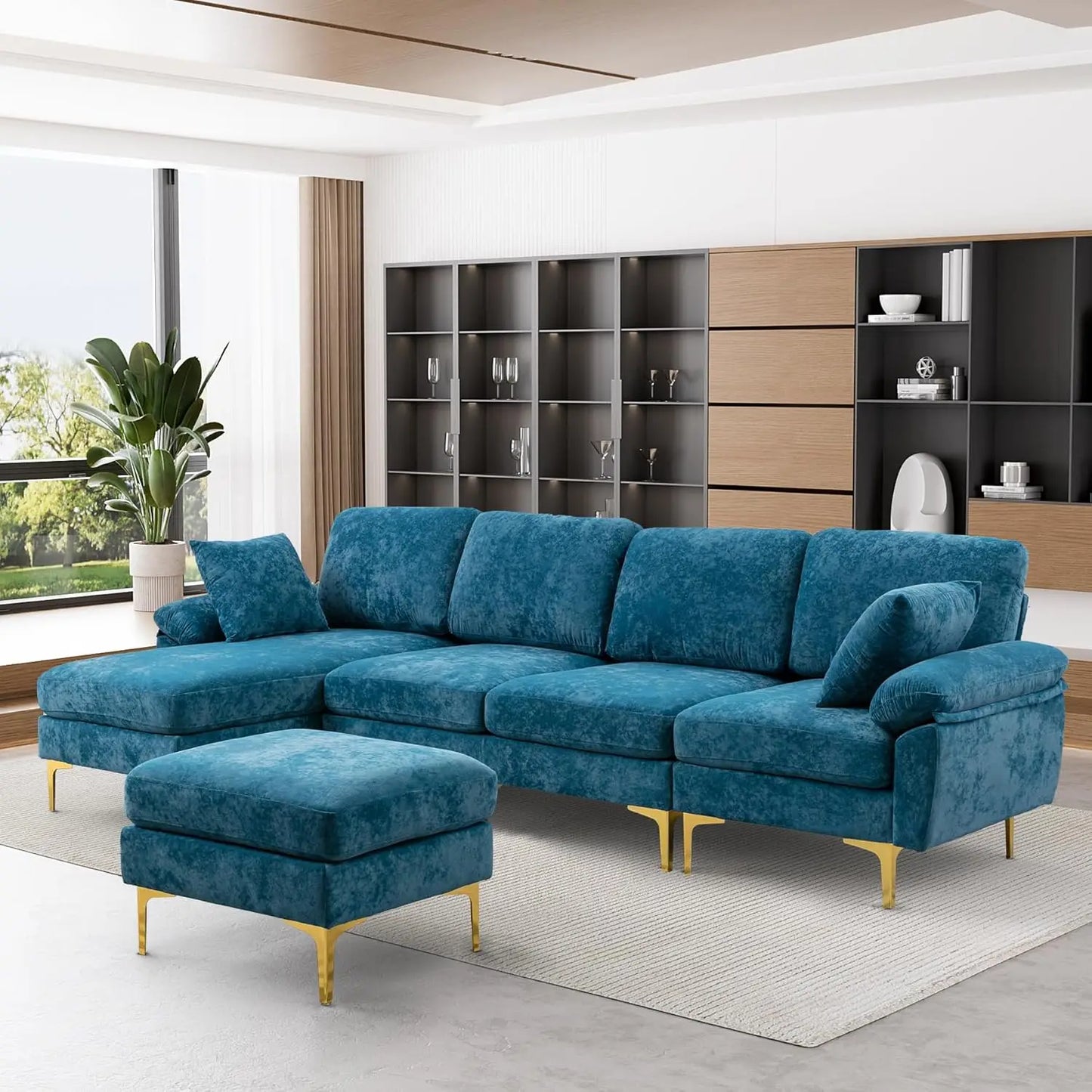 Boho Velvet 4 Seat Convertible L- Shape Sofa