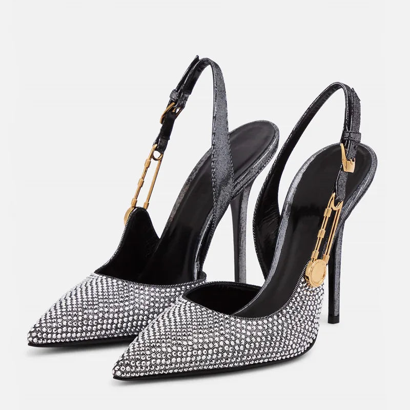 Sequined Buckle Slingback Heels