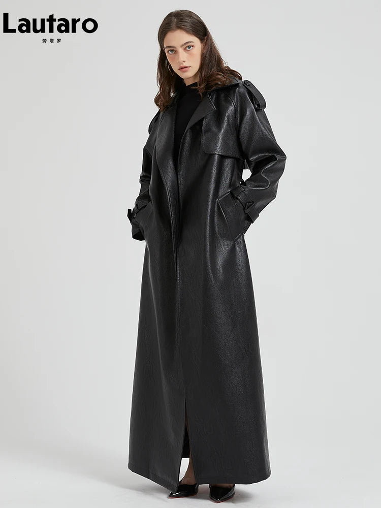 Luxury Pu Leather Overcoat Trench