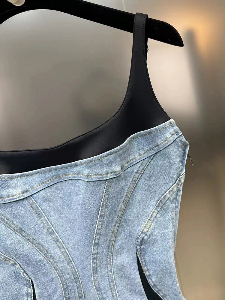 DEAT Elastic Denim Sling Dress