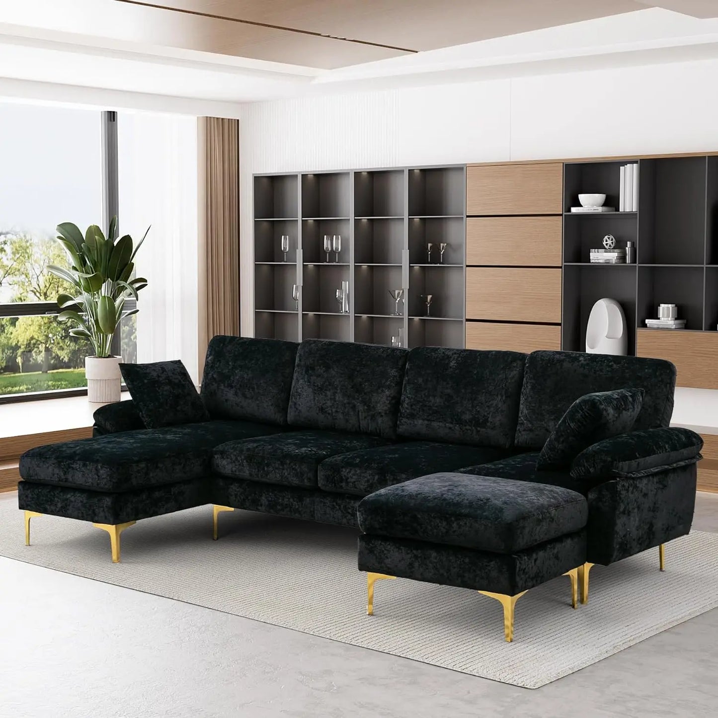 Boho Velvet 4 Seat Convertible L- Shape Sofa