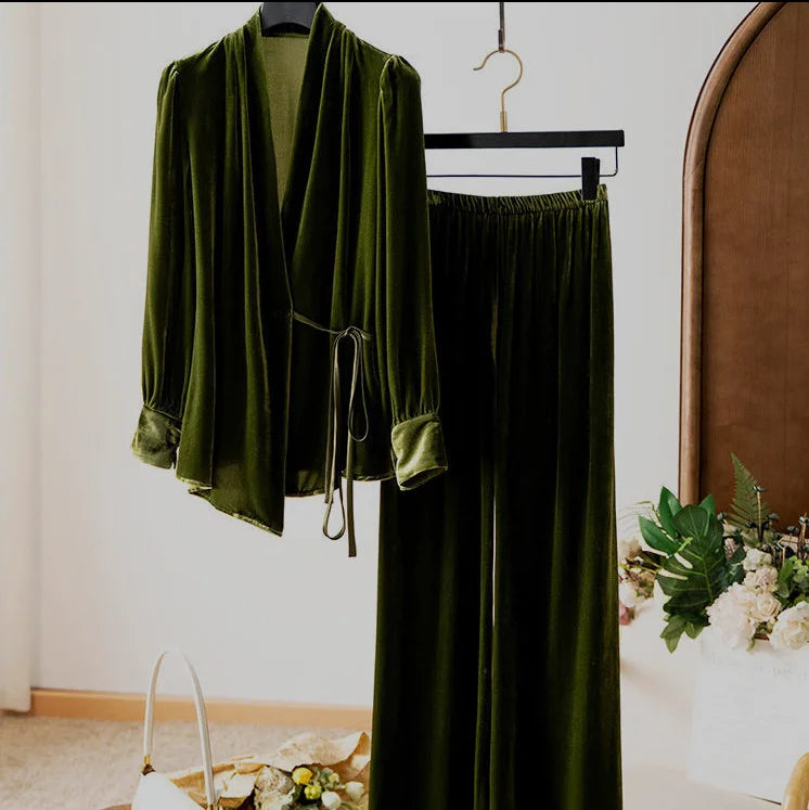 Velvet Wide Leg Pants Suit