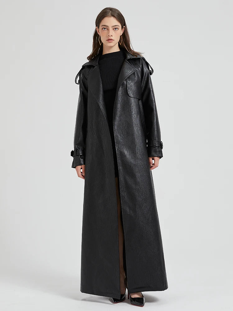 Luxury Pu Leather Overcoat Trench