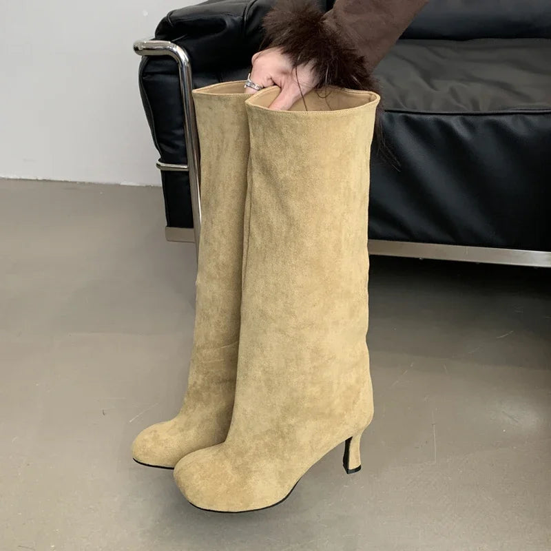 Concise Round Toe Women Knee-High Boots