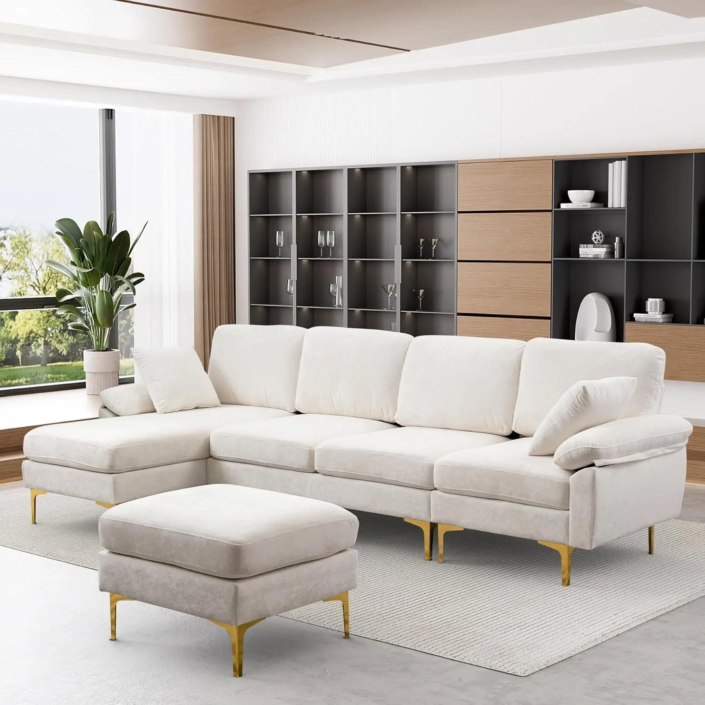 Boho Velvet 4 Seat Convertible L- Shape Sofa
