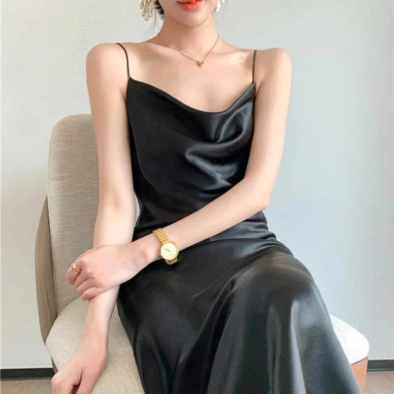 Vintage Boho Satin Spaghetti Strap Dress