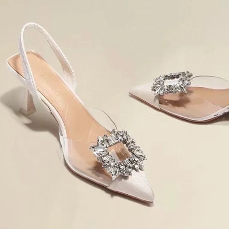 Solid Toe Crystal Pointed Heels