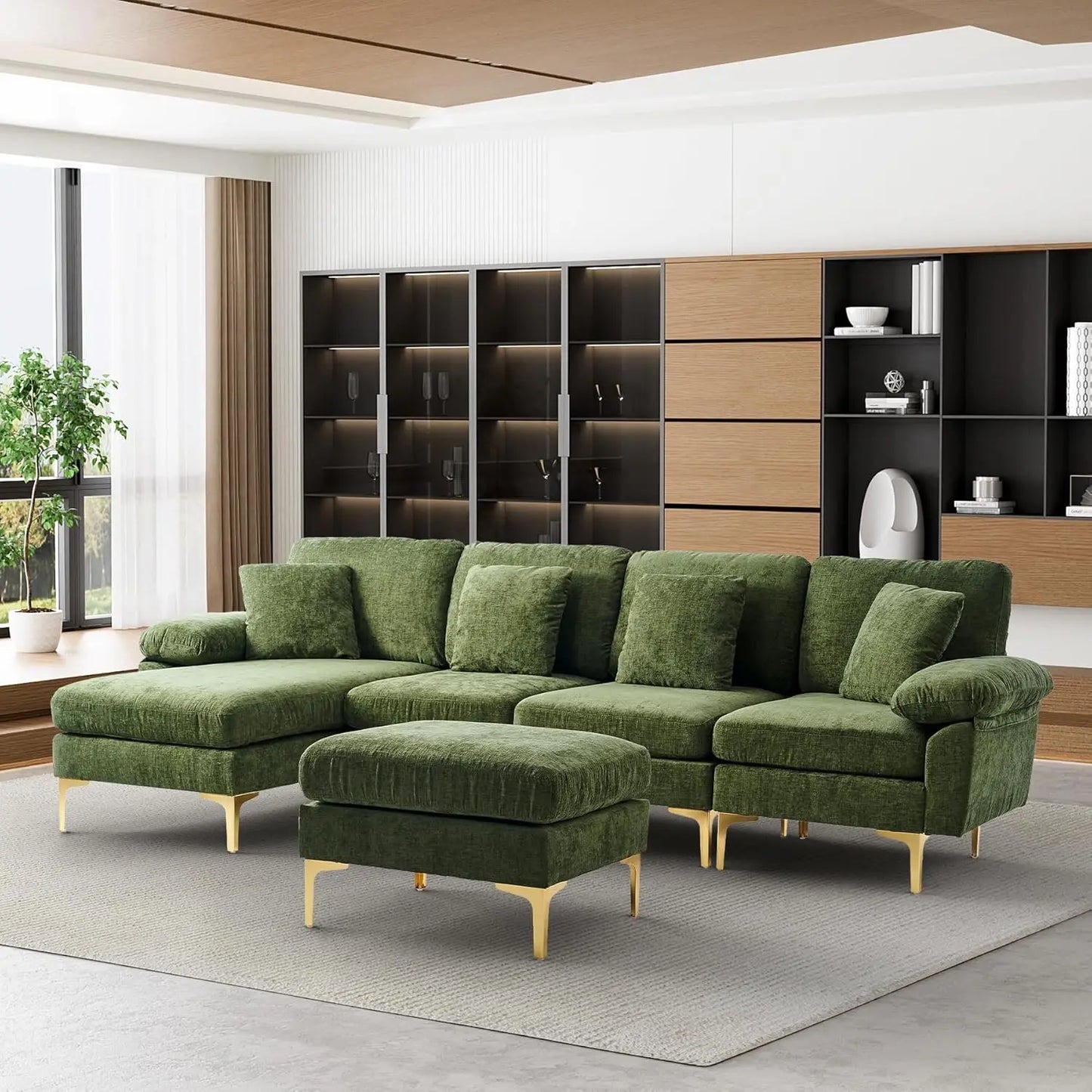 Boho Velvet 4 Seat Convertible L- Shape Sofa