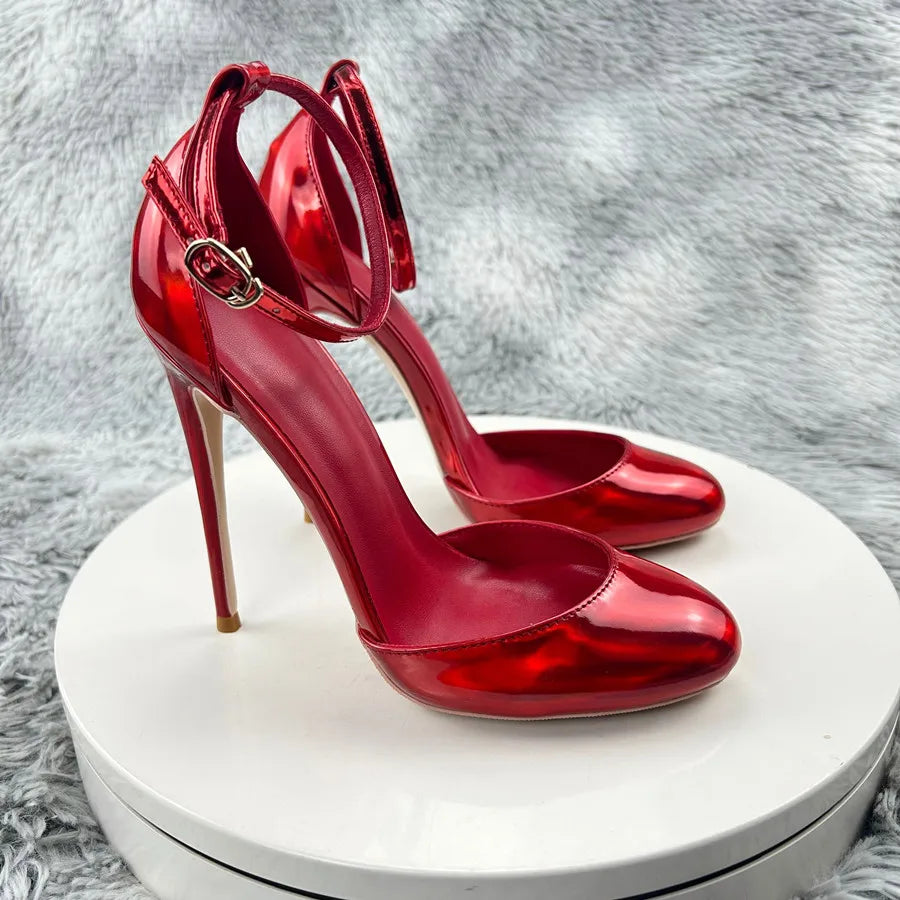 D’orsay Red Patent Leather Ankle Strap Pumps