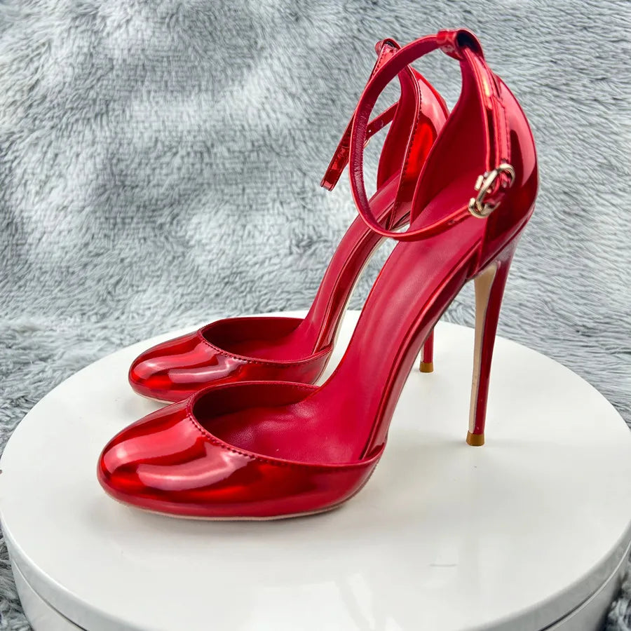 D’orsay Red Patent Leather Ankle Strap Pumps