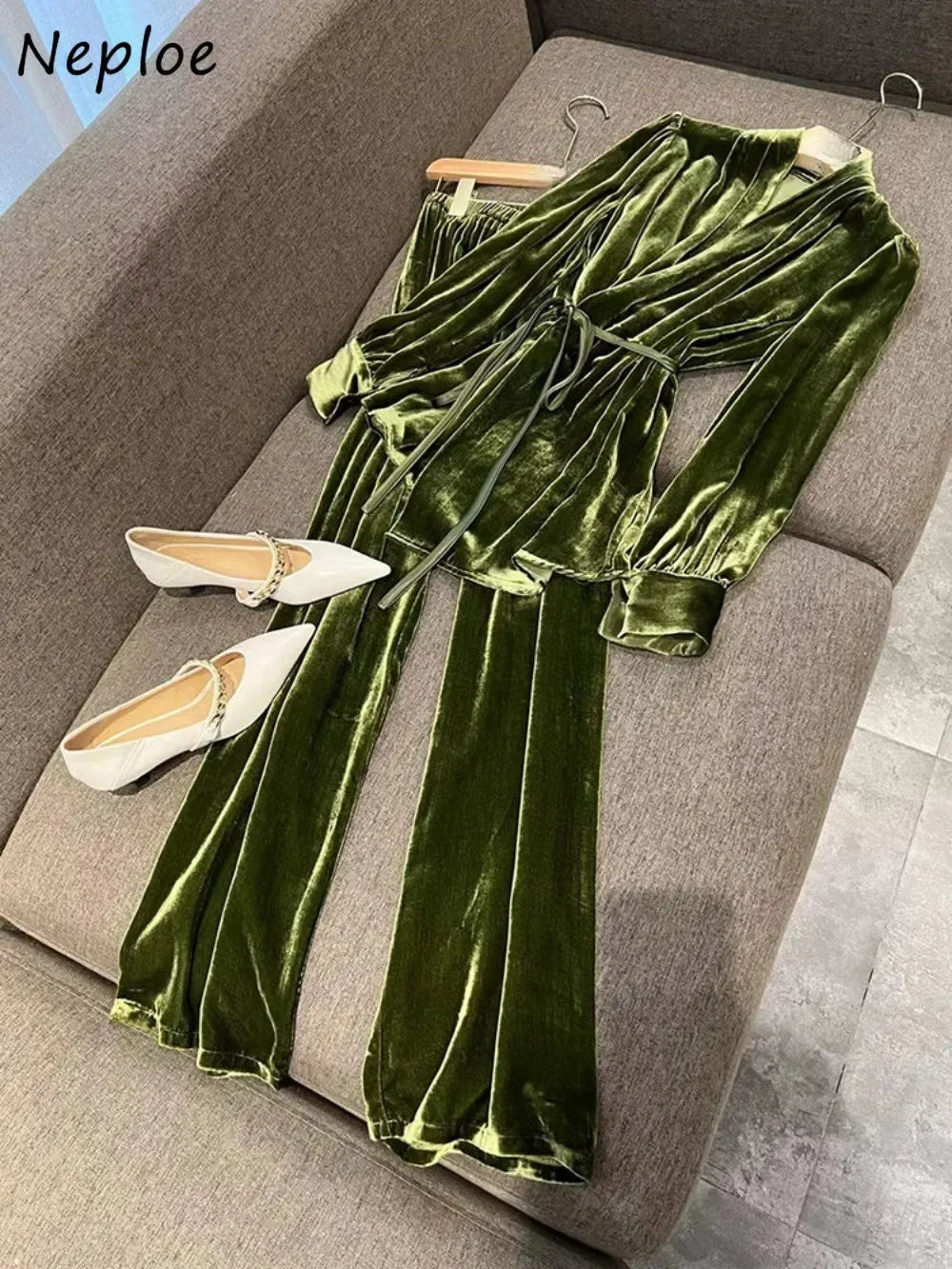 Velvet Wide Leg Pants Suit