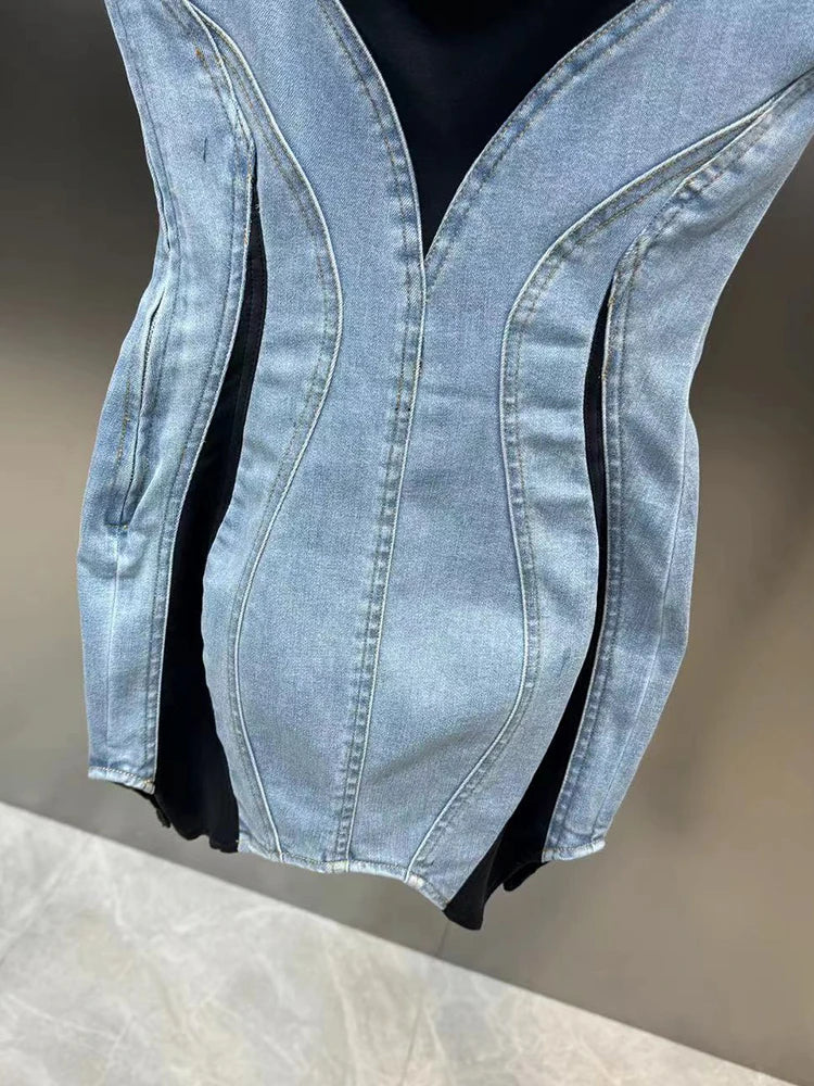 DEAT Elastic Denim Sling Dress