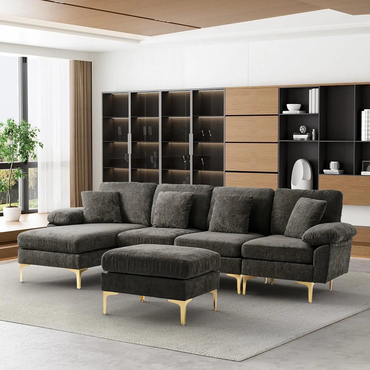 Boho Velvet 4 Seat Convertible L- Shape Sofa