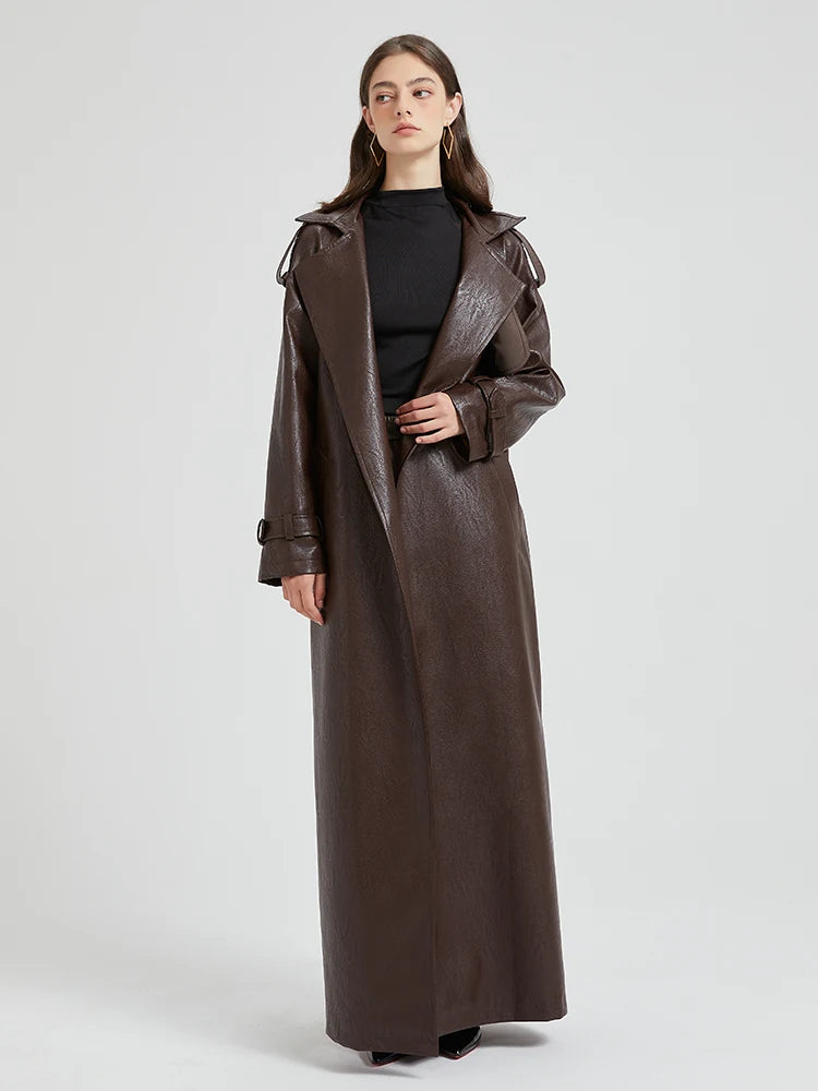 Luxury Pu Leather Overcoat Trench