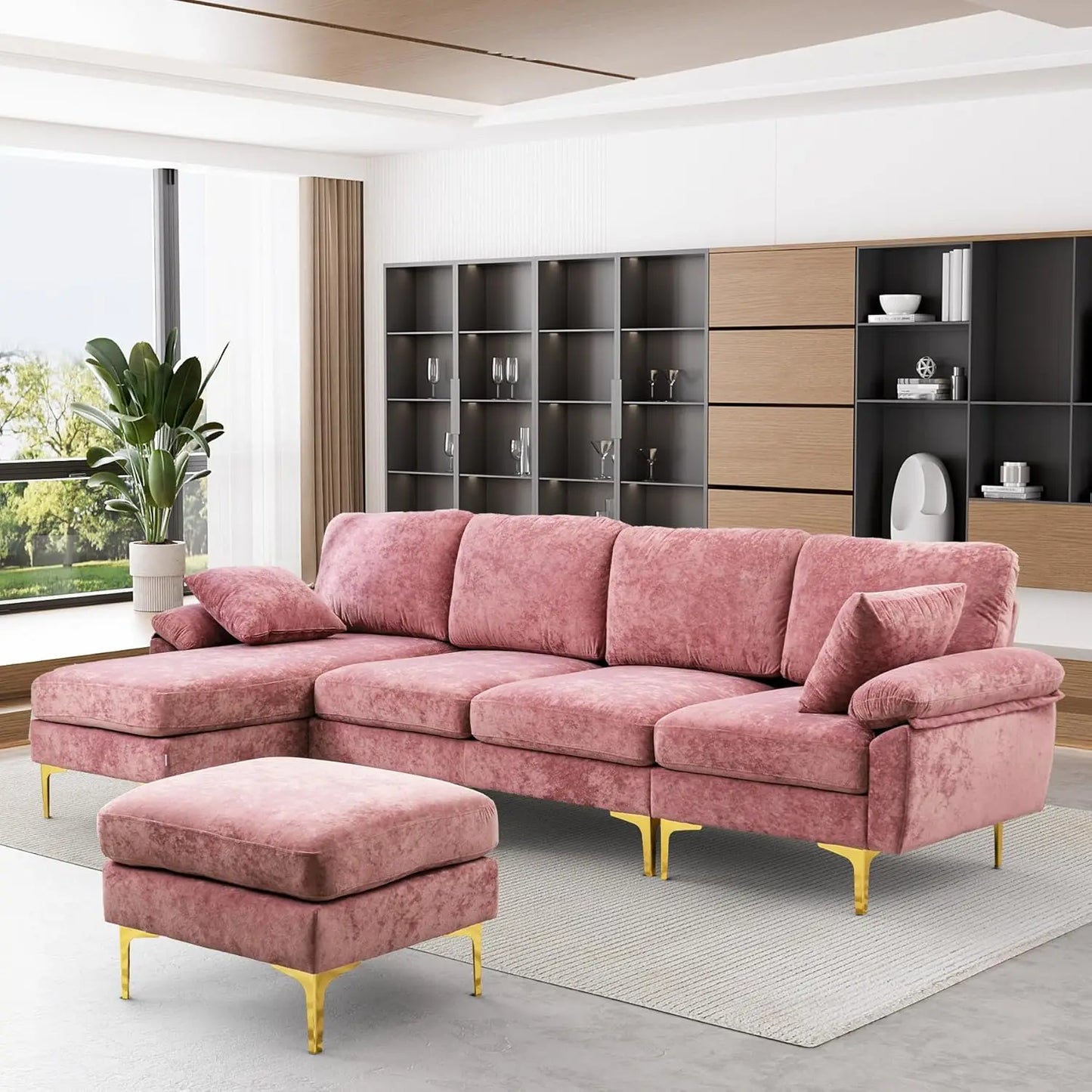 Boho Velvet 4 Seat Convertible L- Shape Sofa