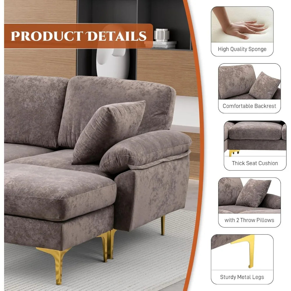 Boho Velvet 4 Seat Convertible L- Shape Sofa