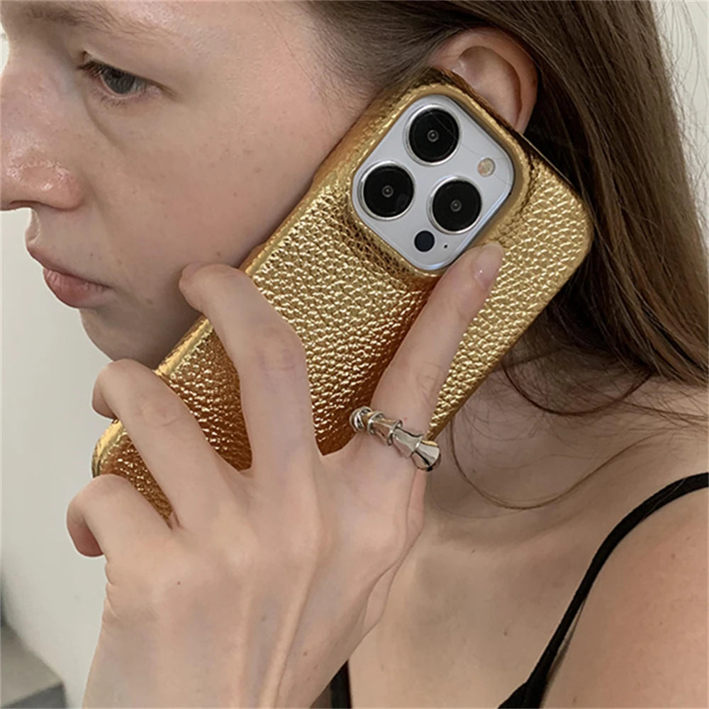 Metallic Gloss Lychee Pattern Phone Case