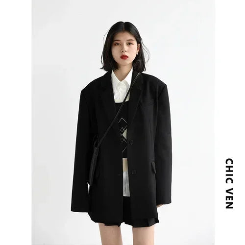 Boring Wide Shoulder Embroidery Cuff Blazer