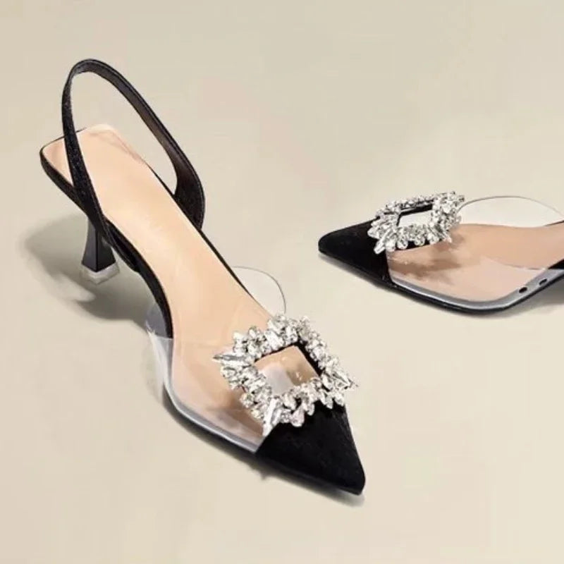 Solid Toe Crystal Pointed Heels