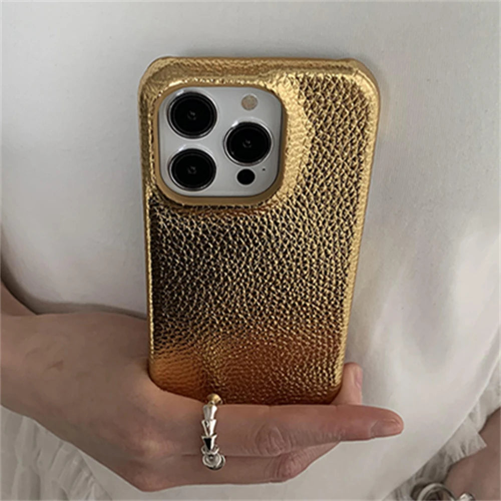 Metallic Gloss Lychee Pattern Phone Case