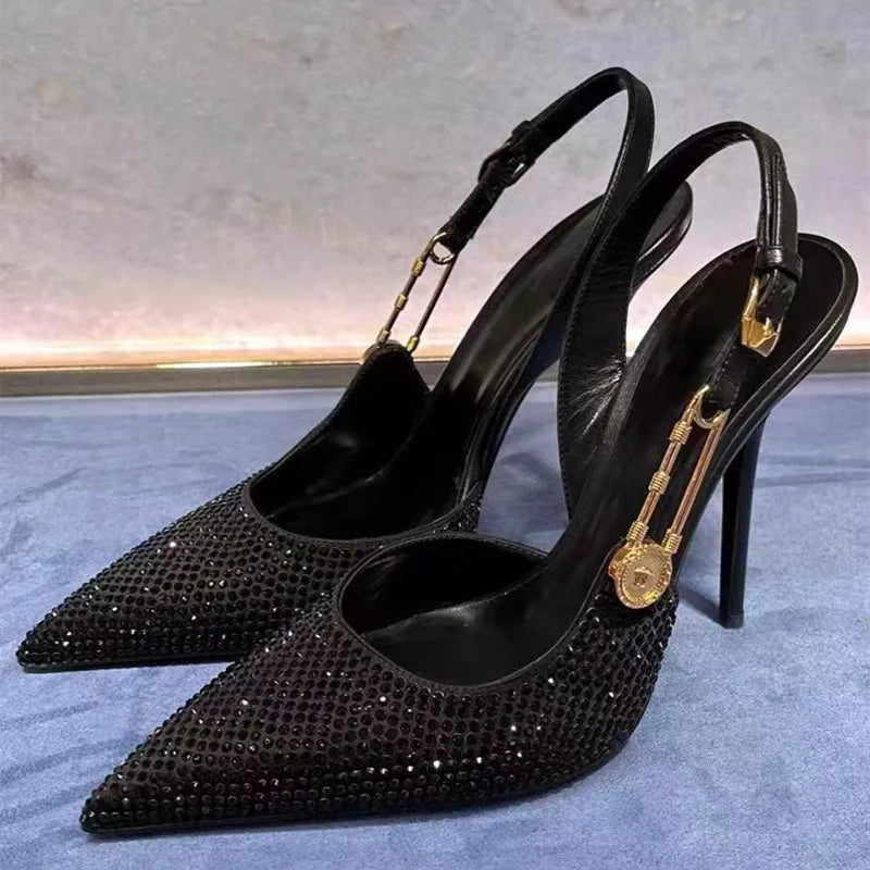 Sequined Buckle Slingback Heels