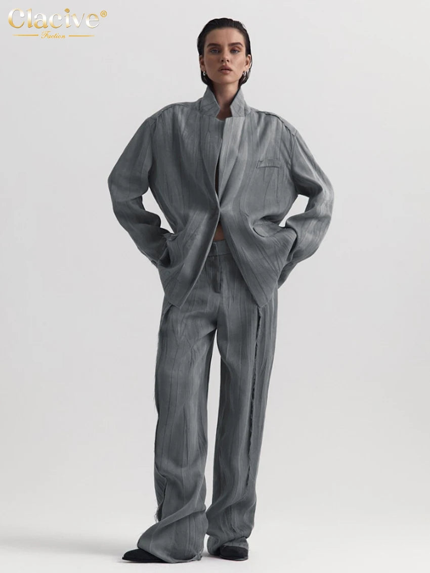 Elegant Gray High Waist Pants Set