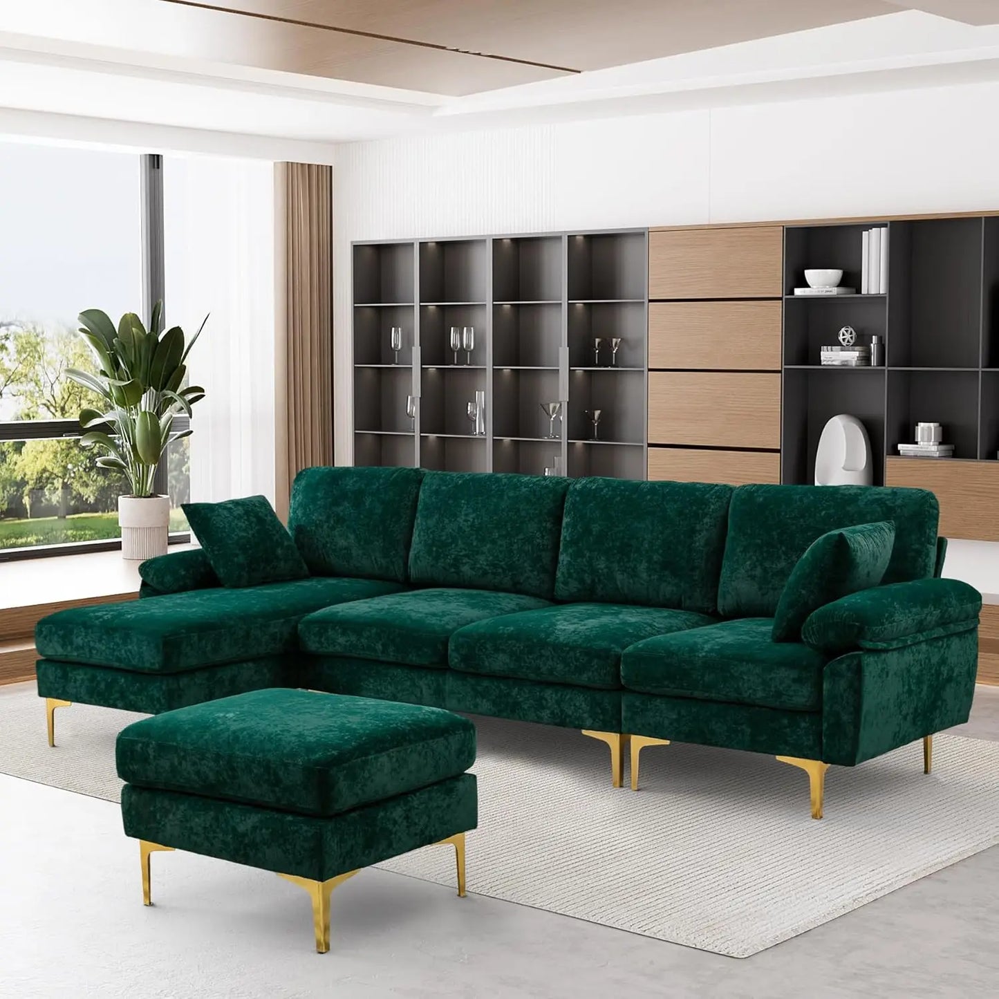Boho Velvet 4 Seat Convertible L- Shape Sofa