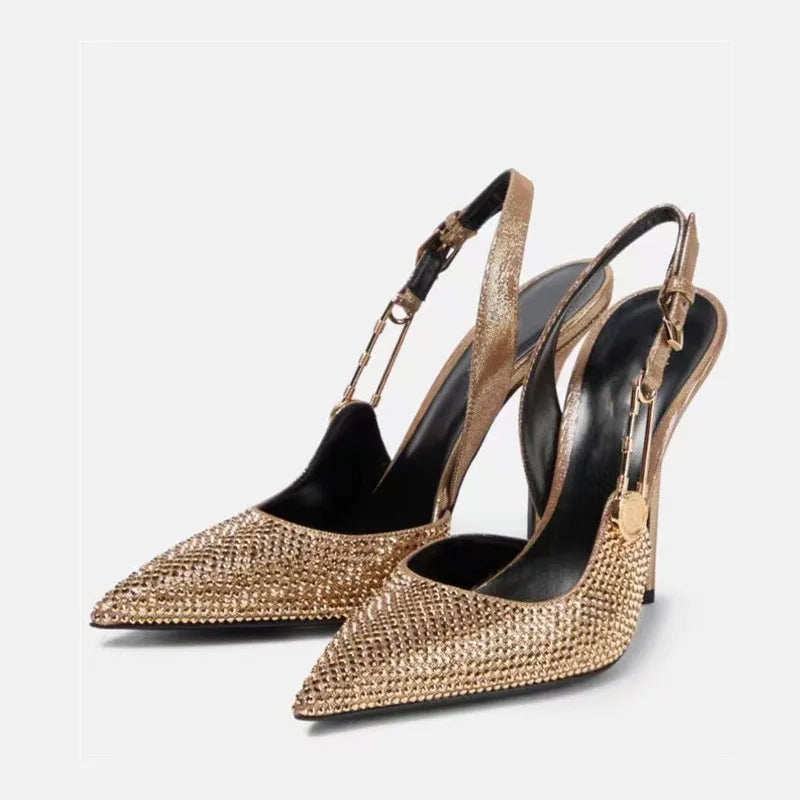 Sequined Buckle Slingback Heels