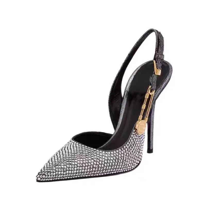 Sequined Buckle Slingback Heels