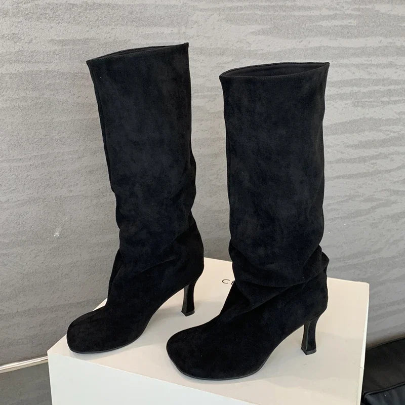 Concise Round Toe Women Knee-High Boots