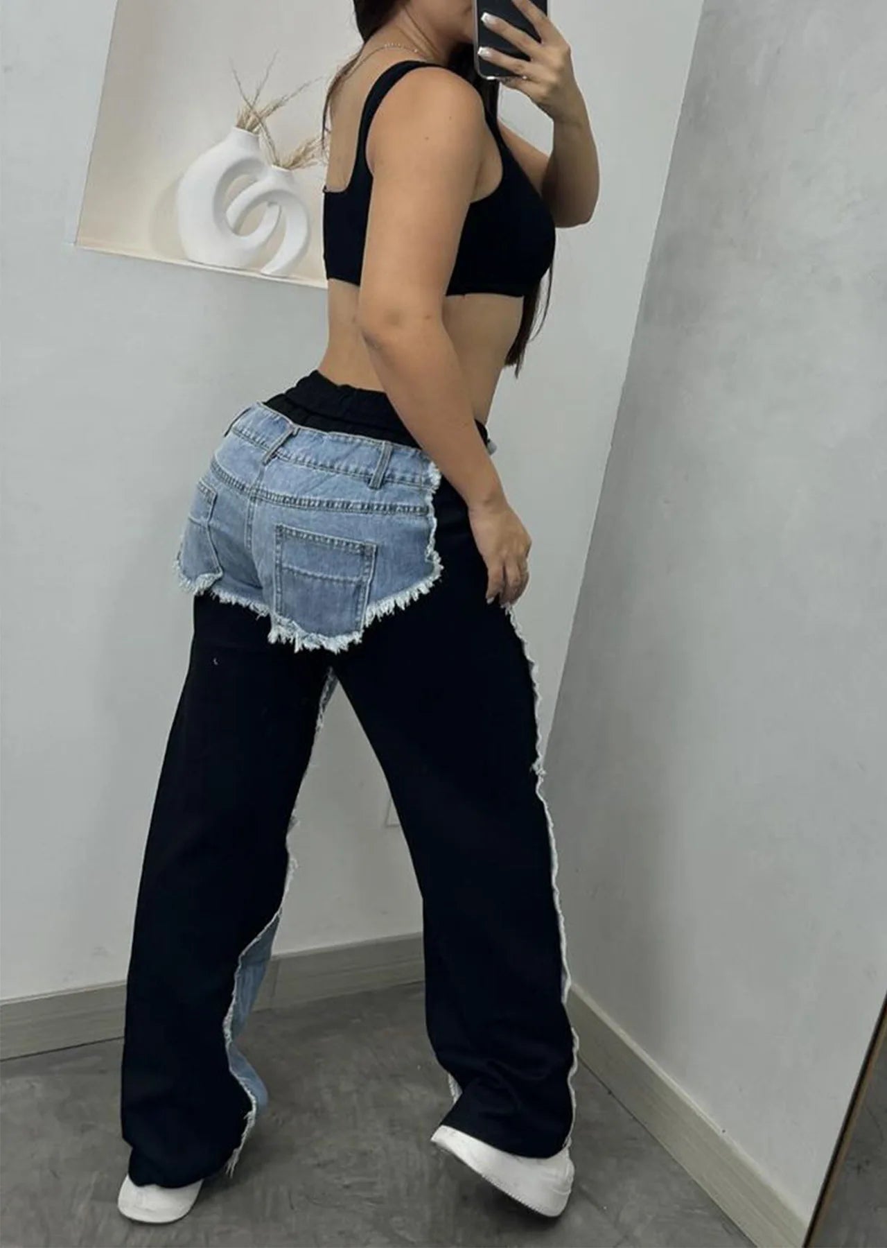 Drawstring Wide Leg Denim Jogger Pants