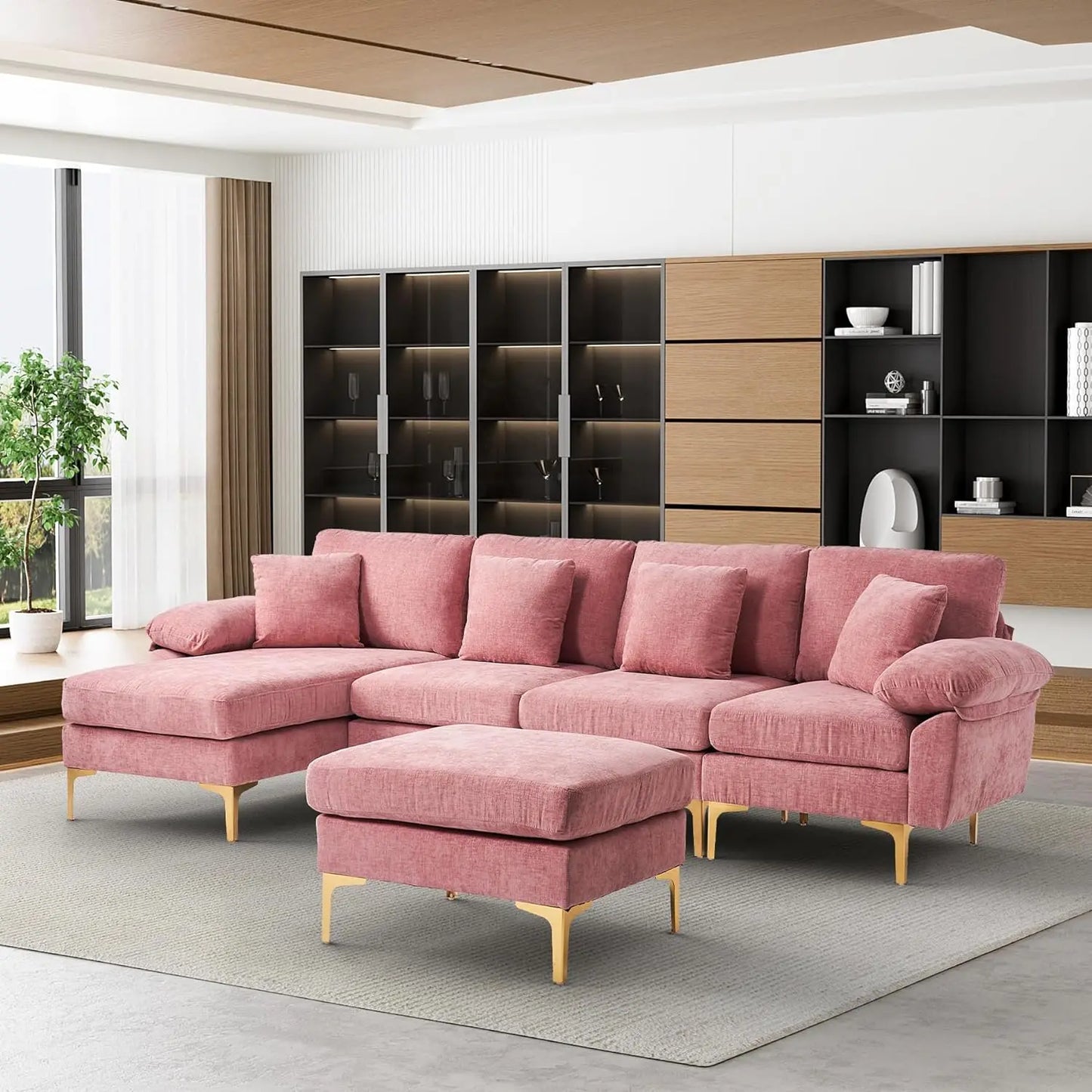 Boho Velvet 4 Seat Convertible L- Shape Sofa