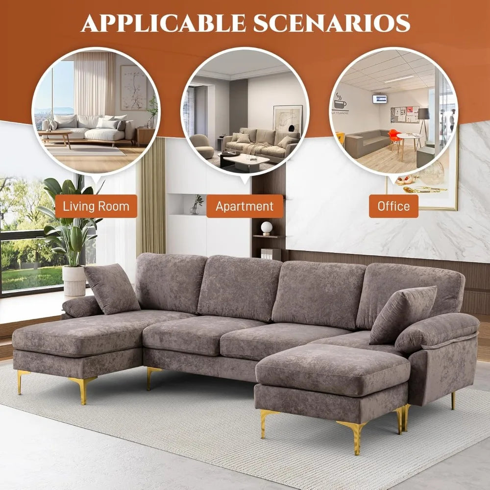 Boho Velvet 4 Seat Convertible L- Shape Sofa