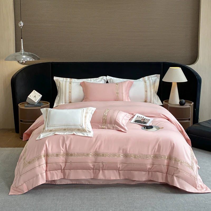 Luxury White Gold Embroidery Hotel Style Bedding