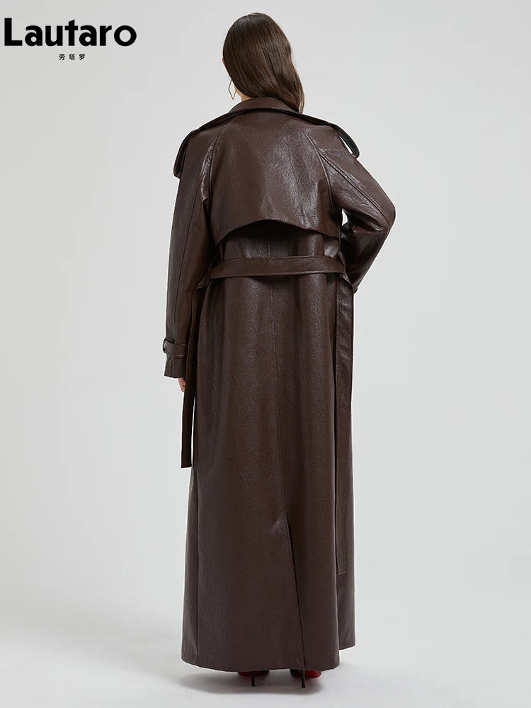 Luxury Pu Leather Overcoat Trench