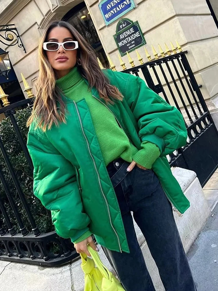 Retro Oversized Solid Zipper Casual Loose Bomber Jacket