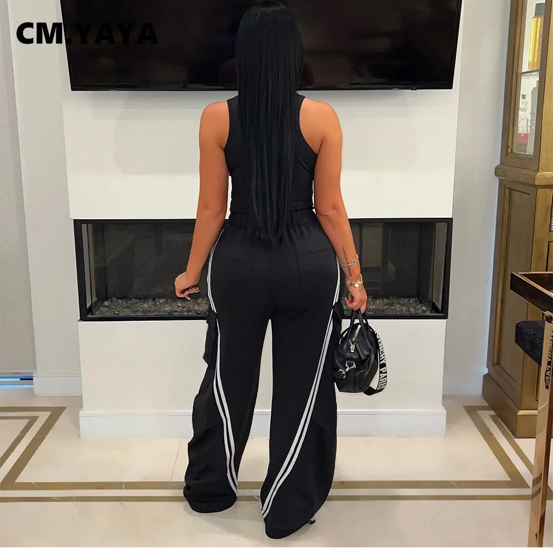 CM.YAYA Denim Pocket Wide Leg Jogger