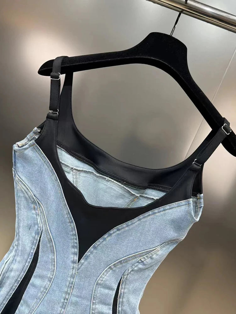 DEAT Elastic Denim Sling Dress