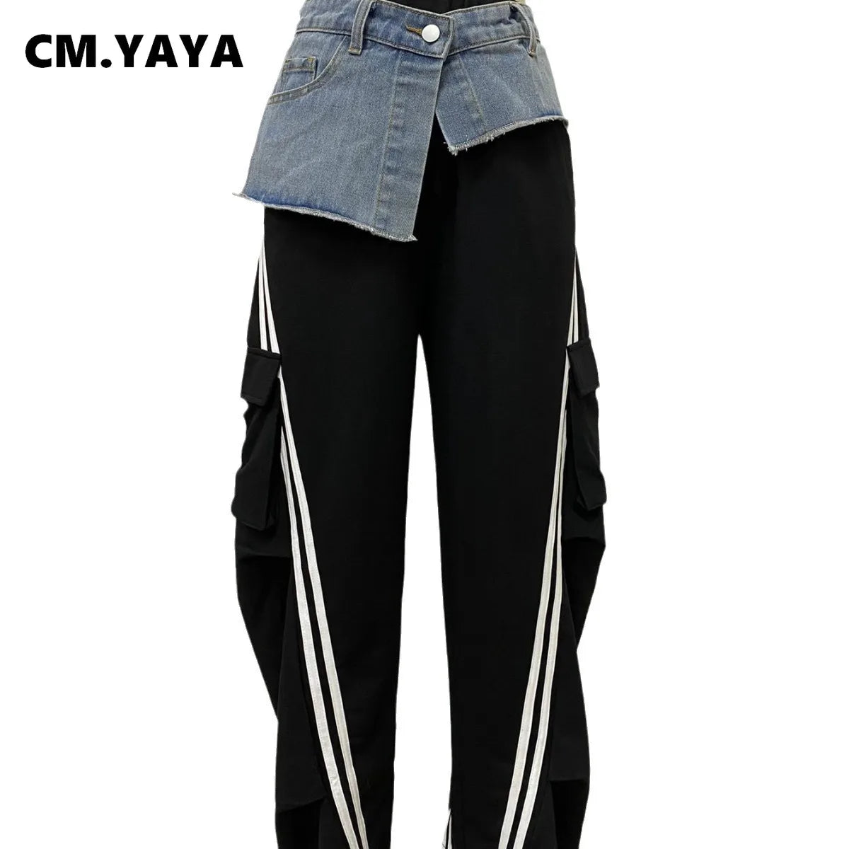 CM.YAYA Denim Pocket Wide Leg Jogger