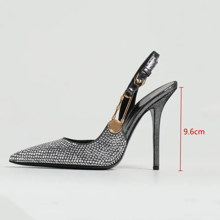 Sequined Buckle Slingback Heels