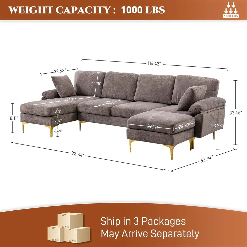 Boho Velvet 4 Seat Convertible L- Shape Sofa